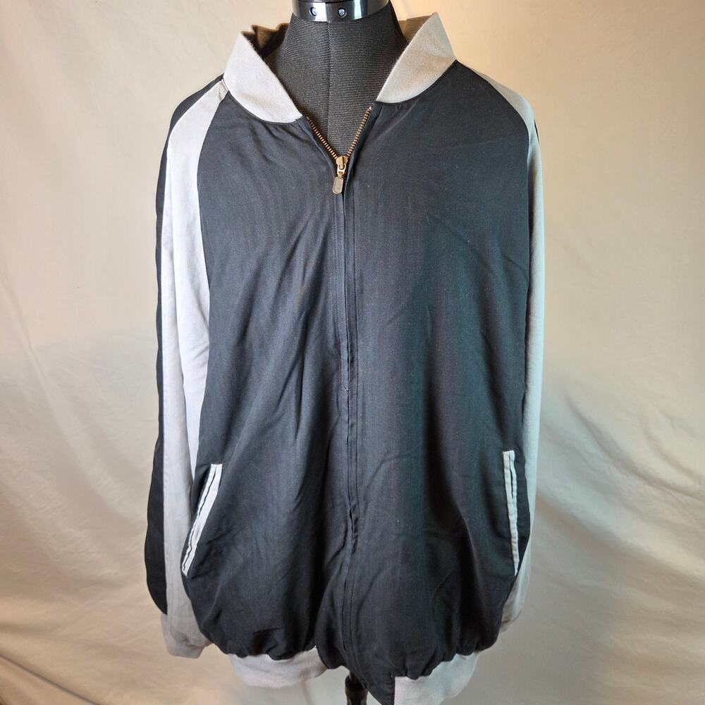 Vintage Tulliano 100% Silk Bomber Jacket Men's 2XT Black Gray Full Zip Y2K